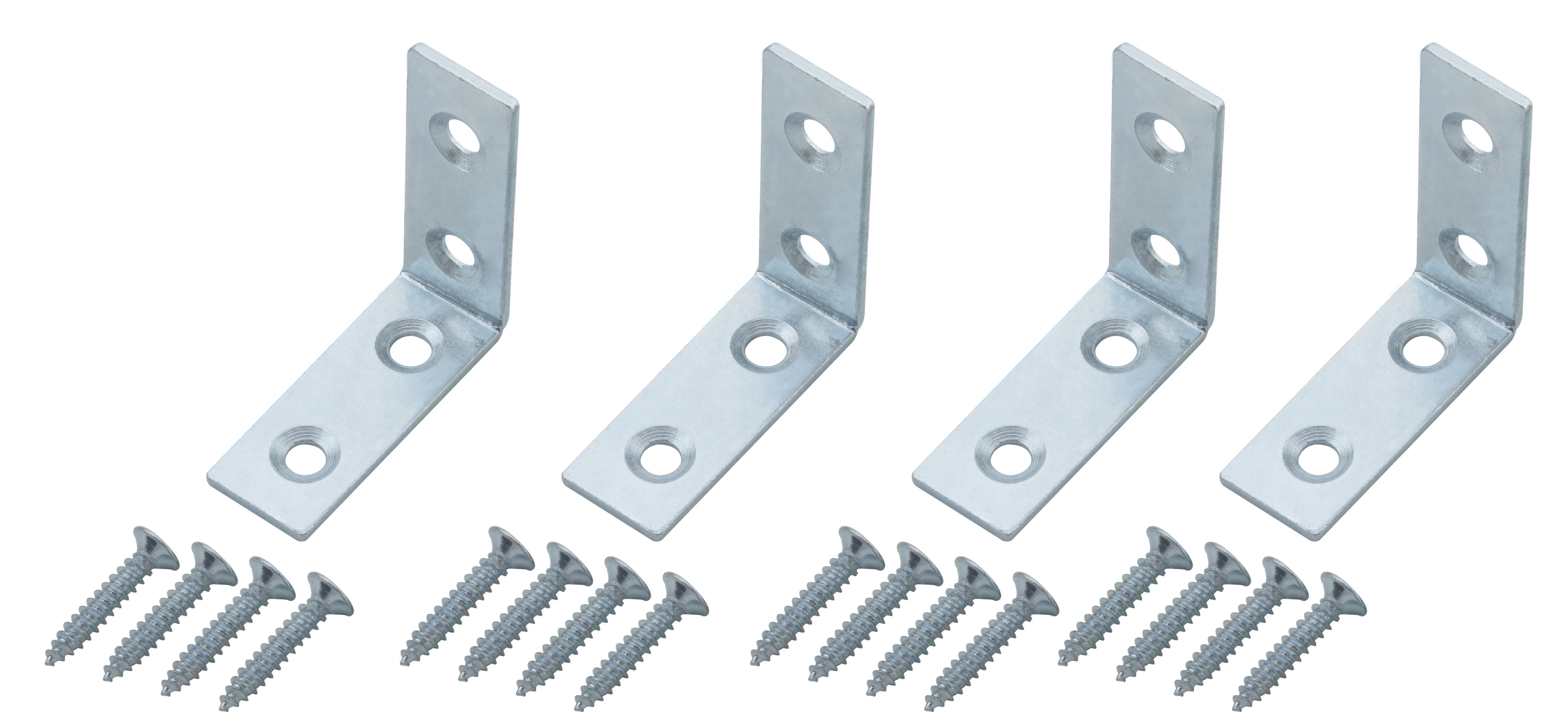 Zinc-plated Mild steel Corner bracket (H)1.5mm (W)41.5mm (L)40mm, Pack of 4