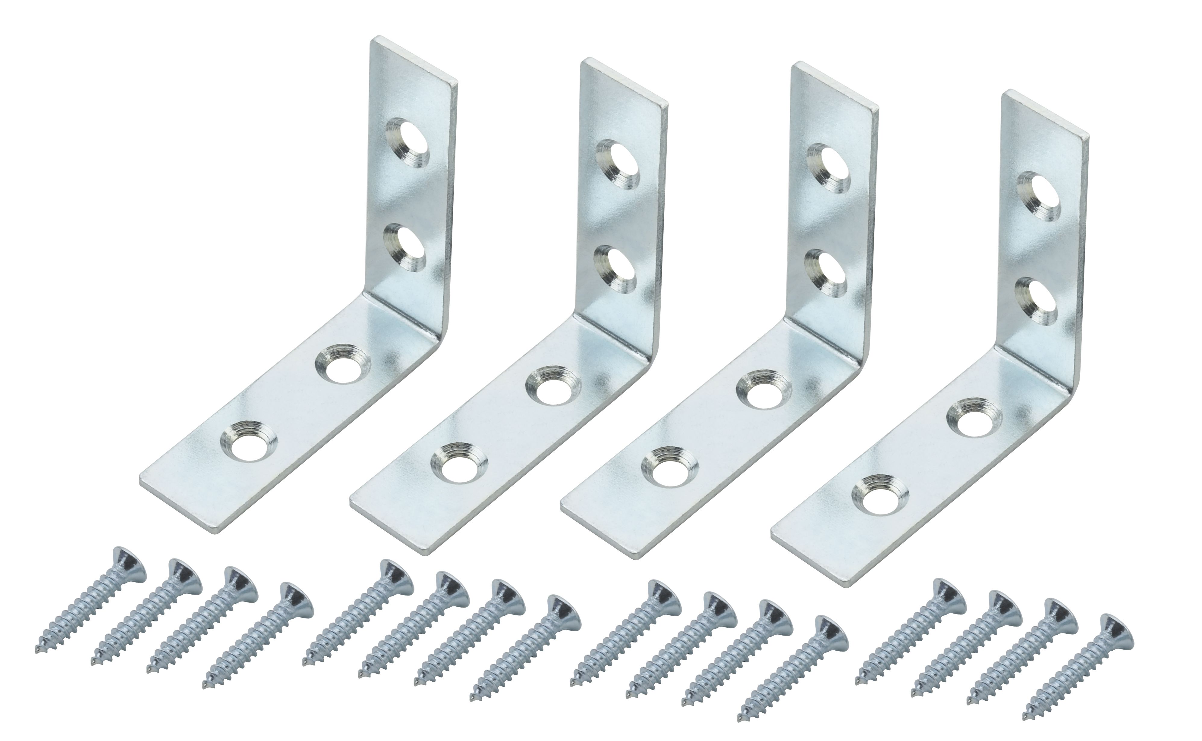 Zinc-plated Mild steel Corner bracket (H)1.5mm (W)50.5mm (L)50mm, Pack of 4