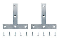 Zinc-plated Steel Tee plate (L)100mm (W)100mm (T)2mm, Pack of 2
