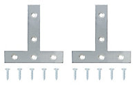 Zinc-plated Steel Tee plate (L)75mm (W)75mm (T)1.4mm, Pack of 2