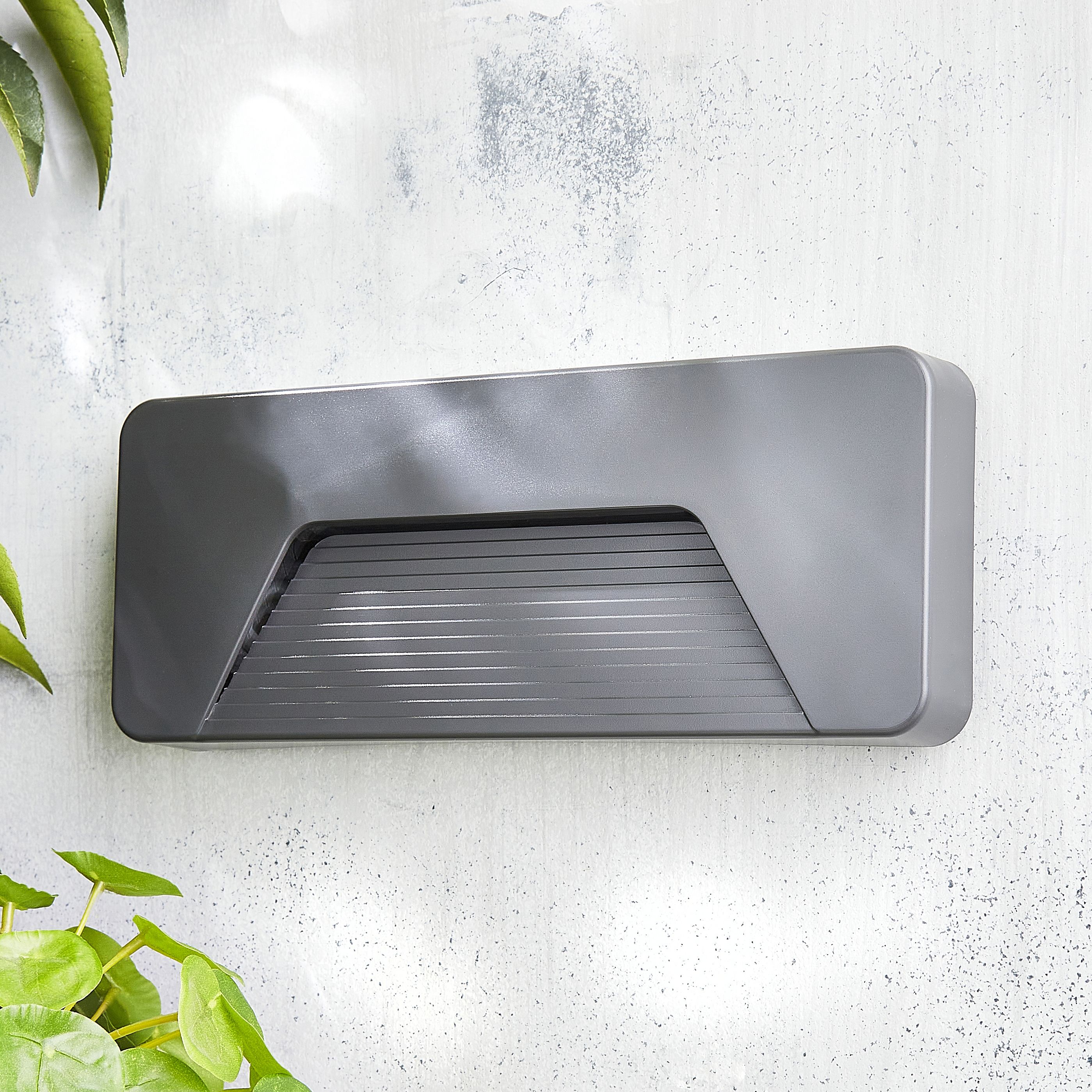 Zinc Soryx Fixed Matt Anthracite Charcoal effect Mains-powered Integrated LED Outdoor brick ON/OFF Wall light 280lm (Dia)21cm