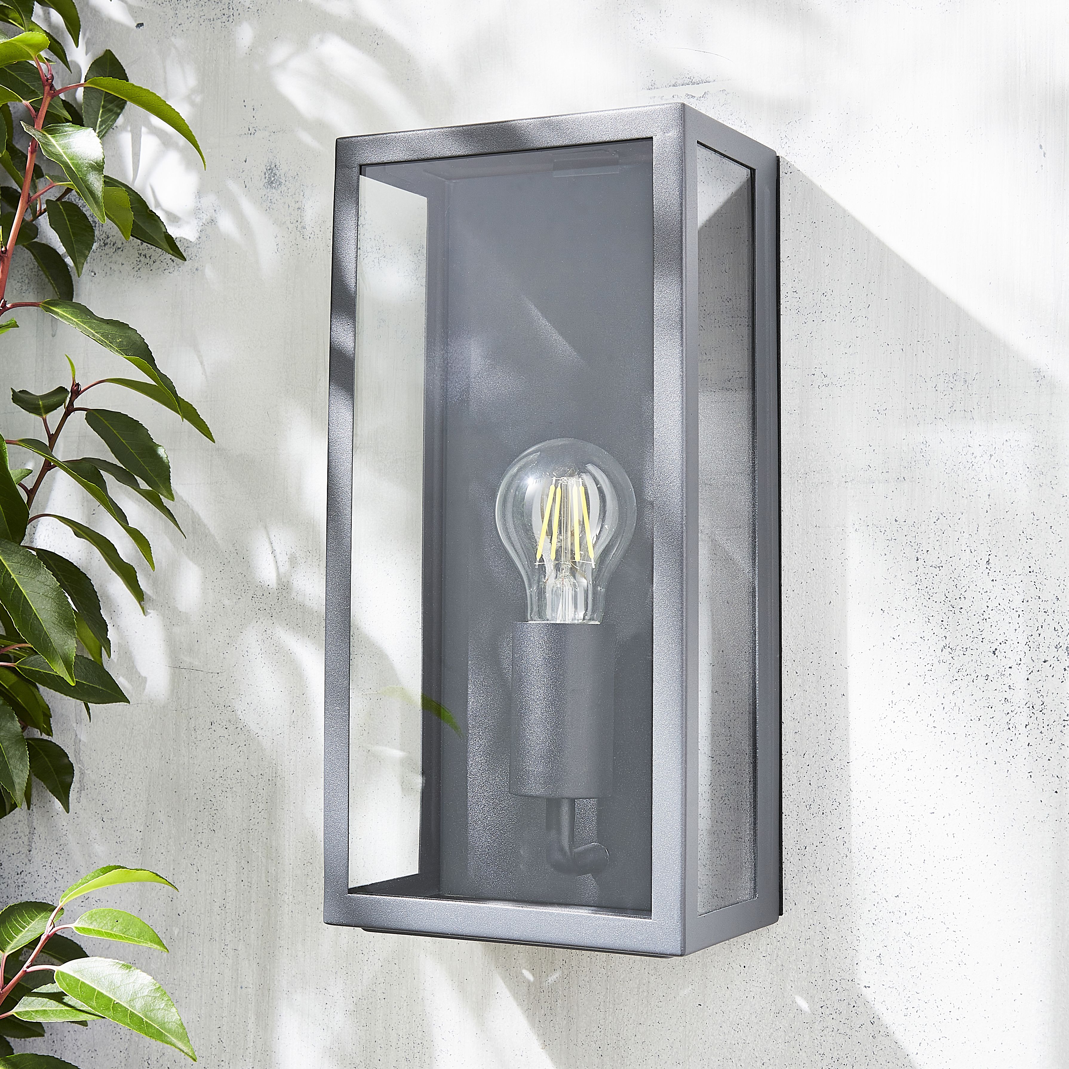 Zinc Thora Fixed Matt Anthracite Mains-powered LED Outdoor Box ON/OFF Wall light (Dia)16cm