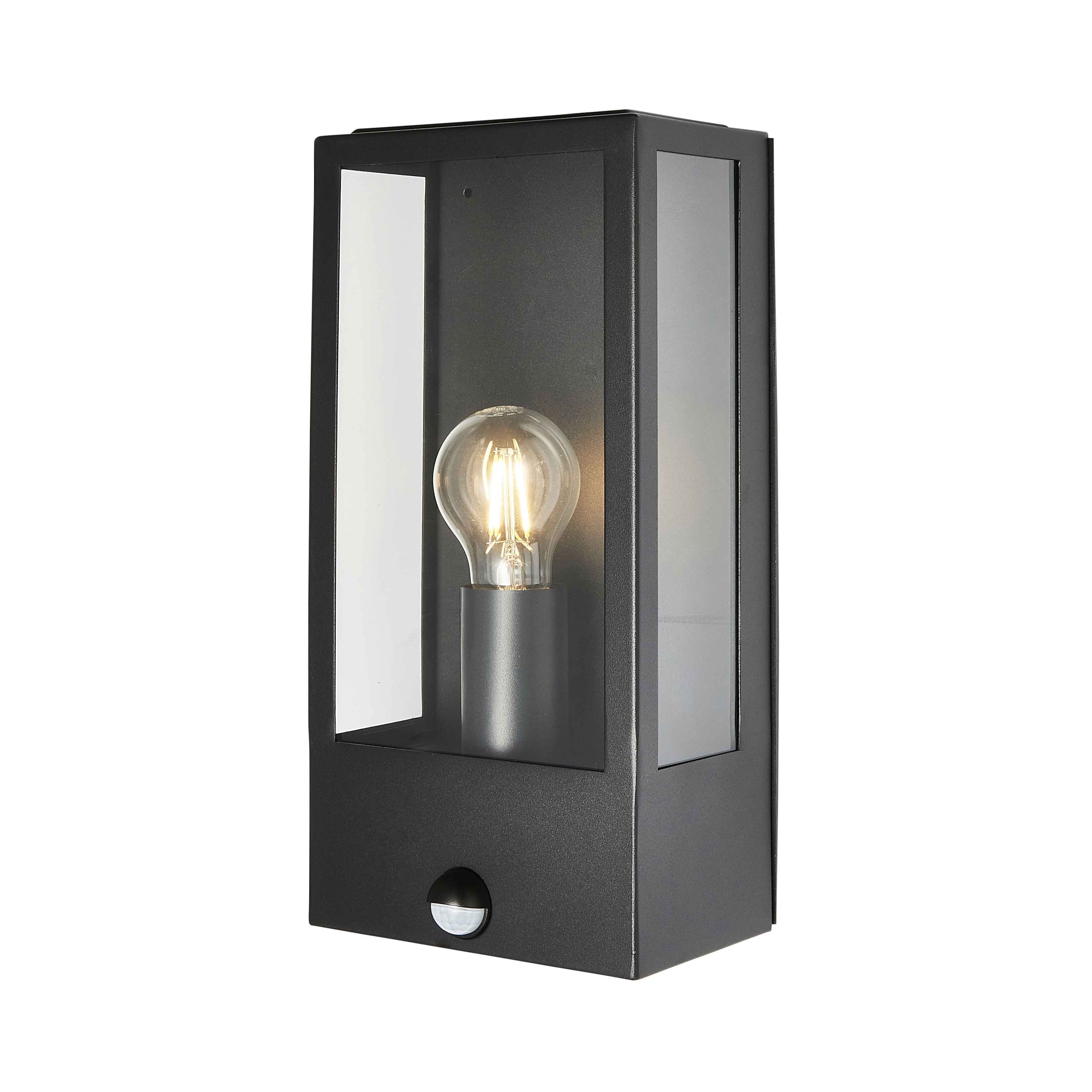 Zinc Thora Fixed Matt Black LED PIR Motion sensor Outdoor Box Wall light 10W