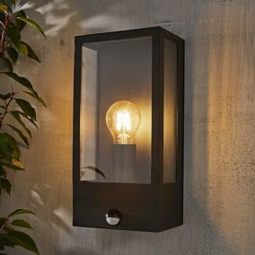 Zinc Thora Fixed Matt Black LED PIR Motion sensor Outdoor Box Wall light 10W