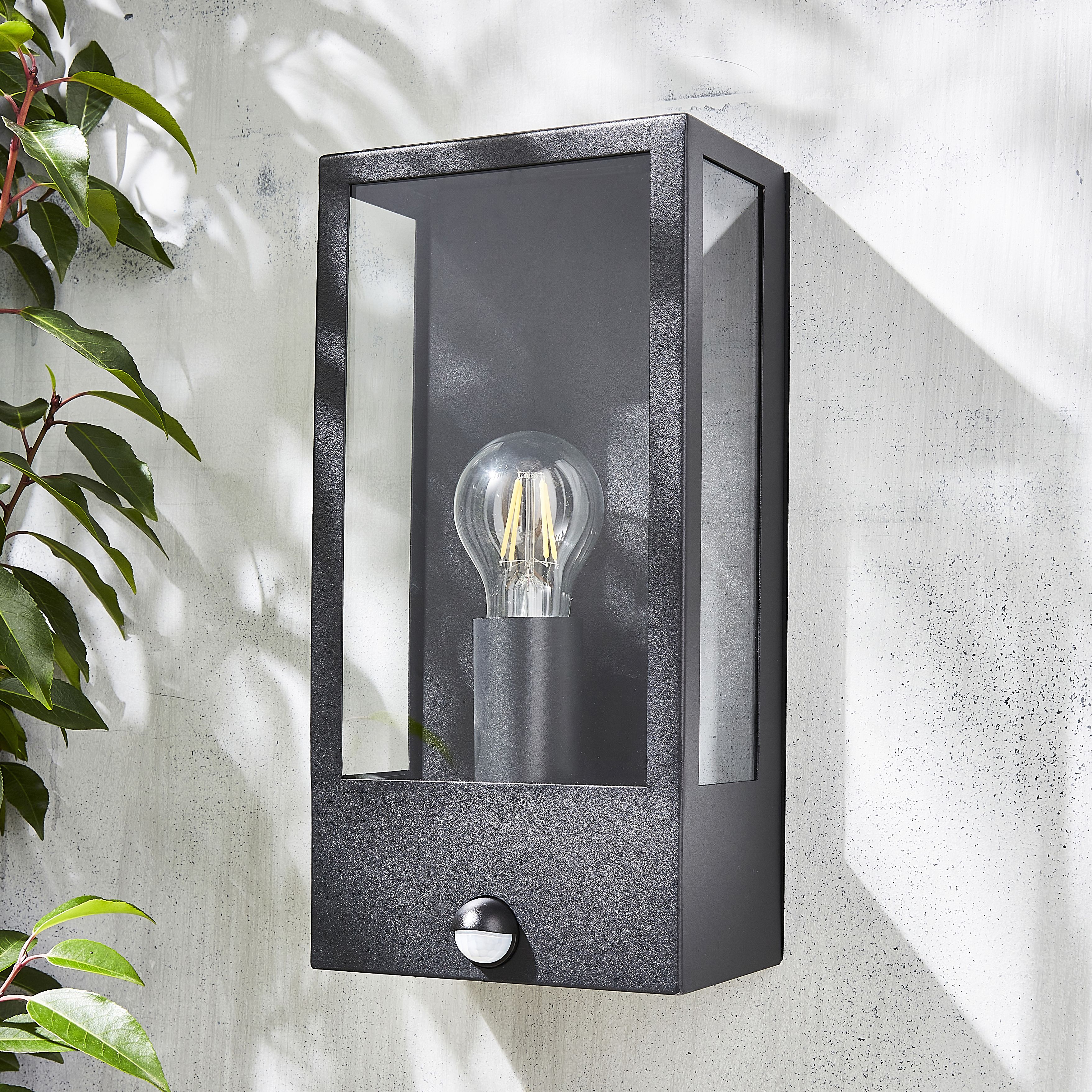 Zinc Thora Fixed Matt Black LED PIR Motion sensor Outdoor Box Wall light 10W