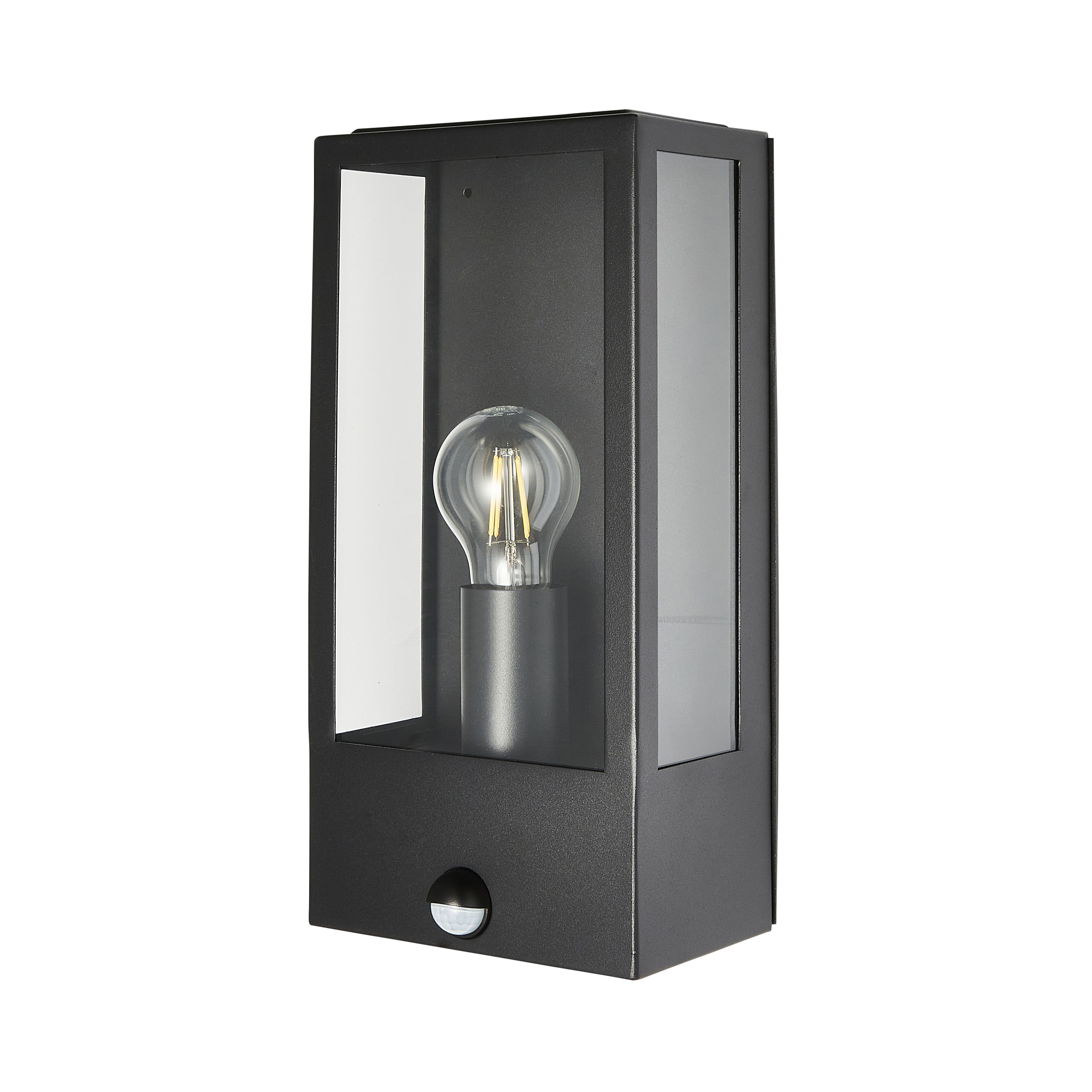 Zinc Thora Fixed Matt Black LED PIR Motion sensor Outdoor Box Wall light 10W