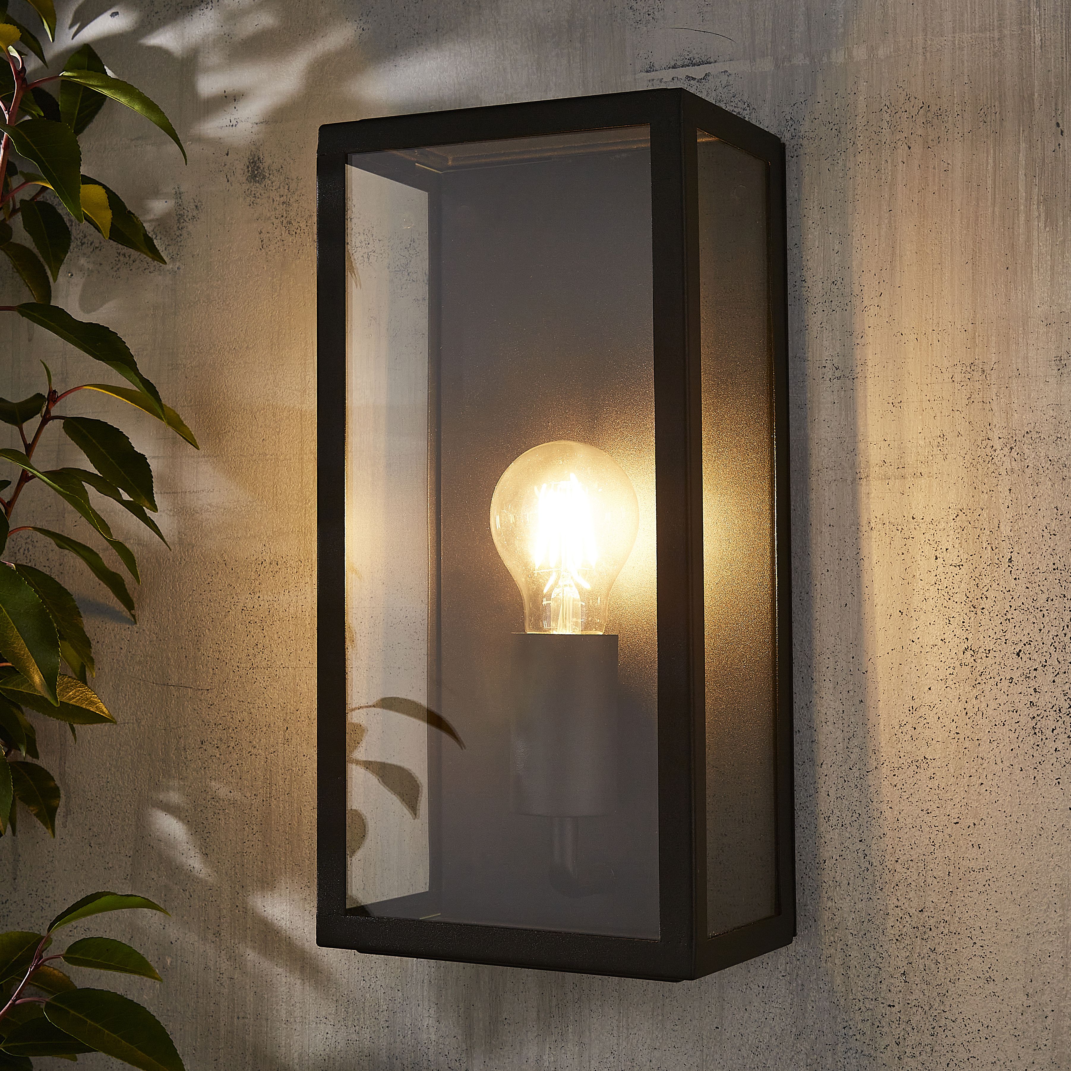 Zinc Thora Fixed Matt Black Mains-powered LED Outdoor Box ON/OFF Wall light (Dia)16cm