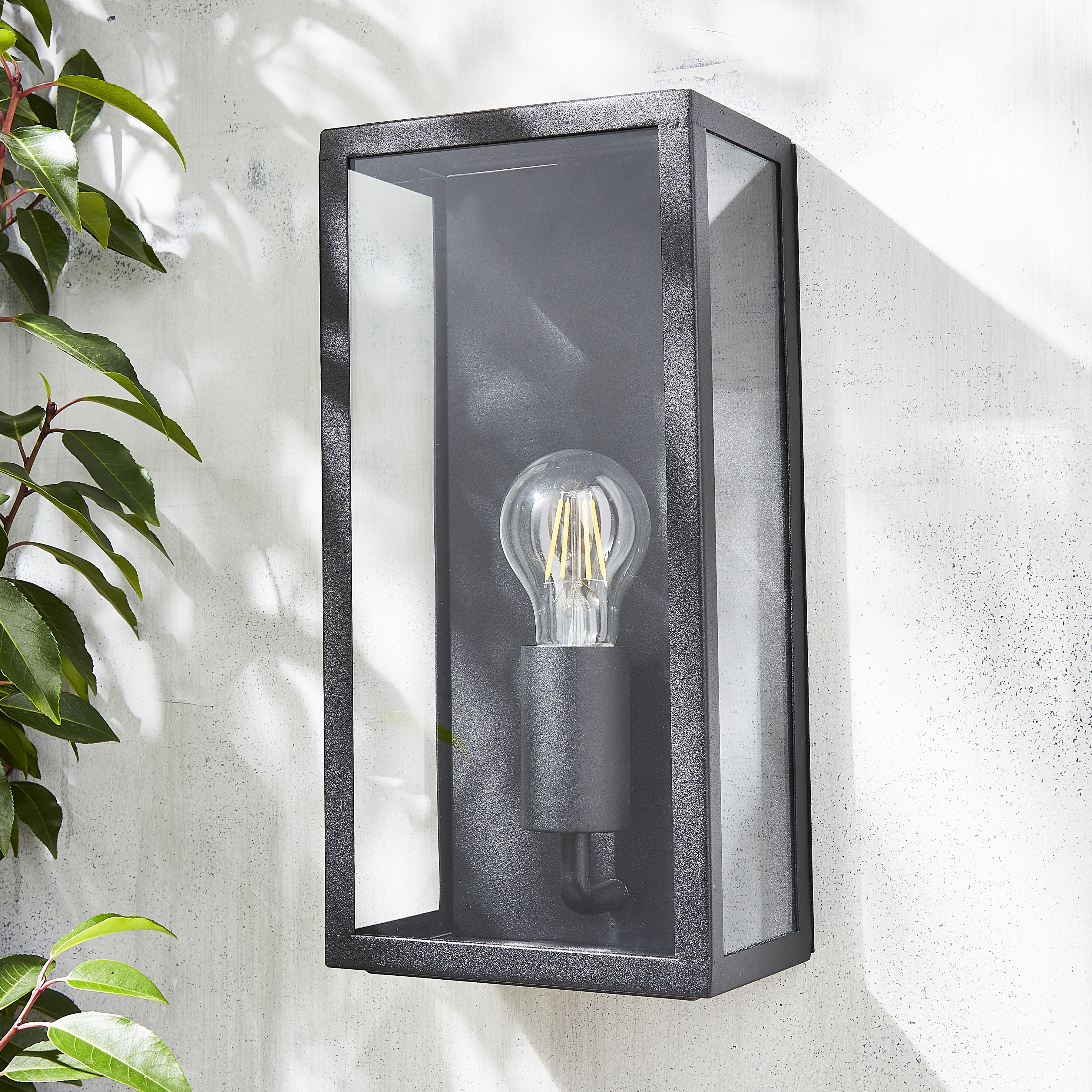 Zinc Thora Fixed Matt Black Mains-powered LED Outdoor Box ON/OFF Wall light (Dia)16cm
