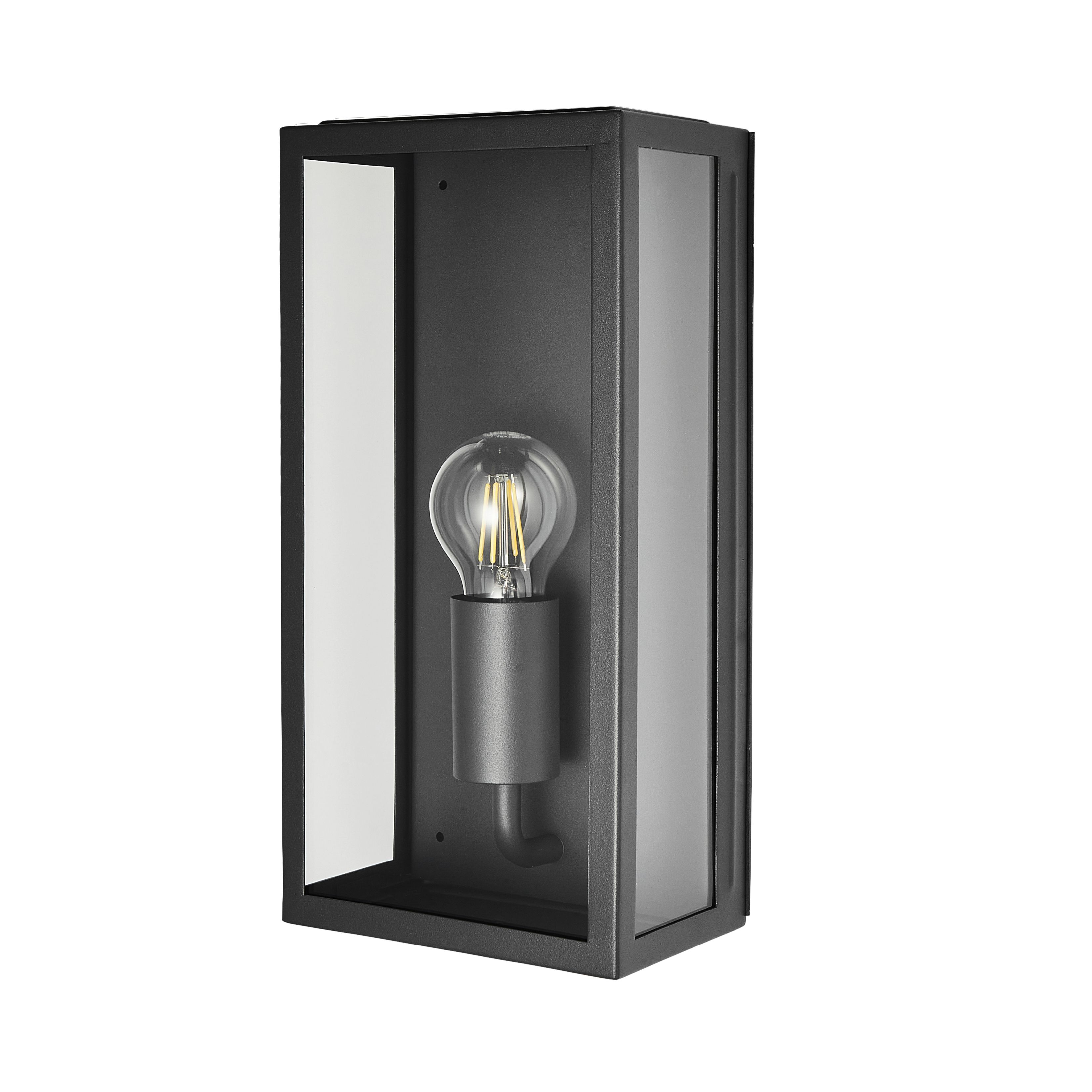 Zinc Thora Fixed Matt Black Mains-powered LED Outdoor Box ON/OFF Wall light (Dia)16cm