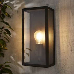 Zinc Thora Fixed Matt Black Mains-powered LED Outdoor ON/OFF Wall light (Dia)16cm
