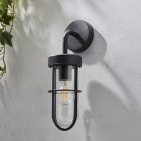 Zinc Westport Fixed Matt Black Mains-powered LED Outdoor Lantern On/Off Wall light (Dia)11cm