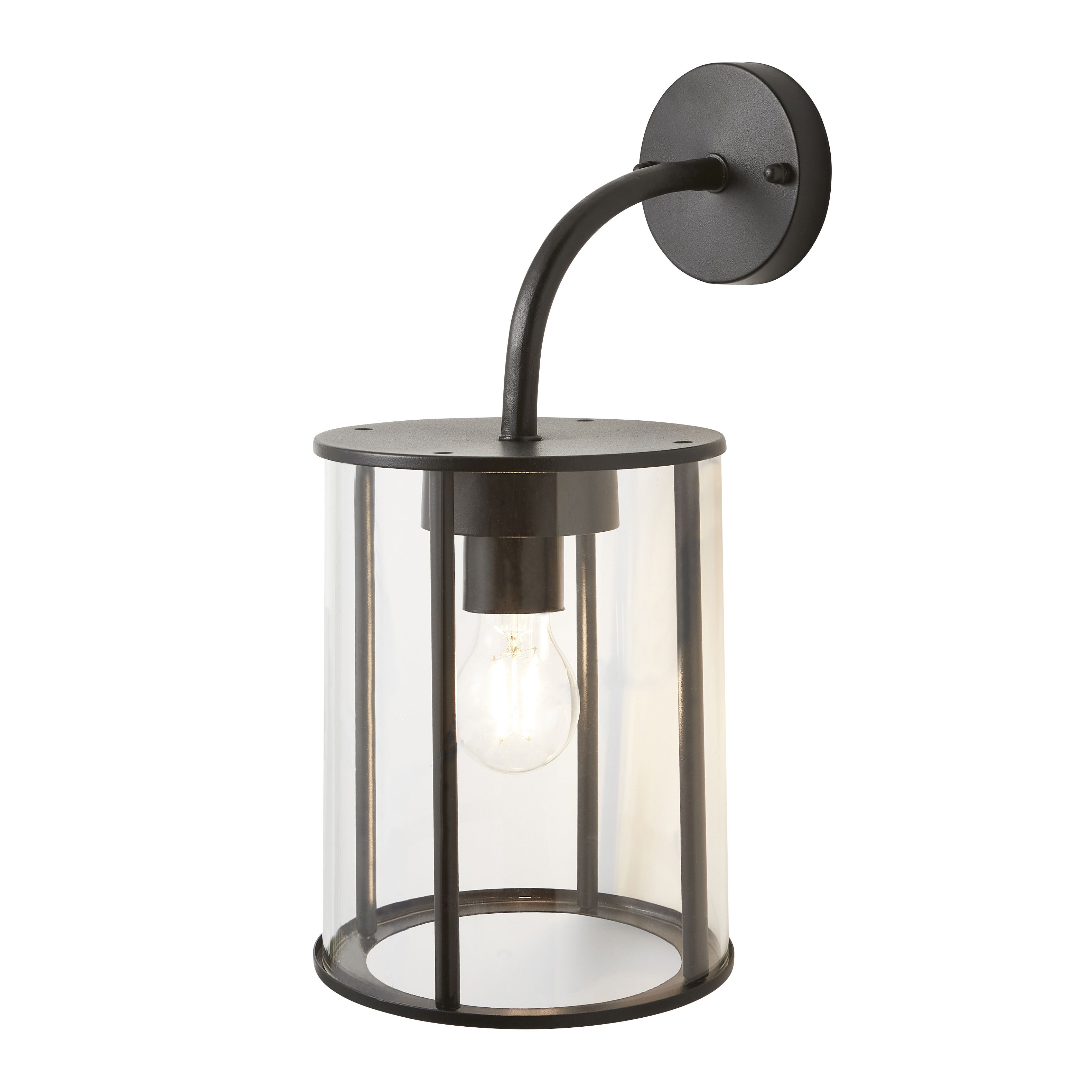 Zinc Wicklow Fixed Matt Black Mains-powered LED Outdoor Lantern ON/OFF Wall light (Dia)21cm