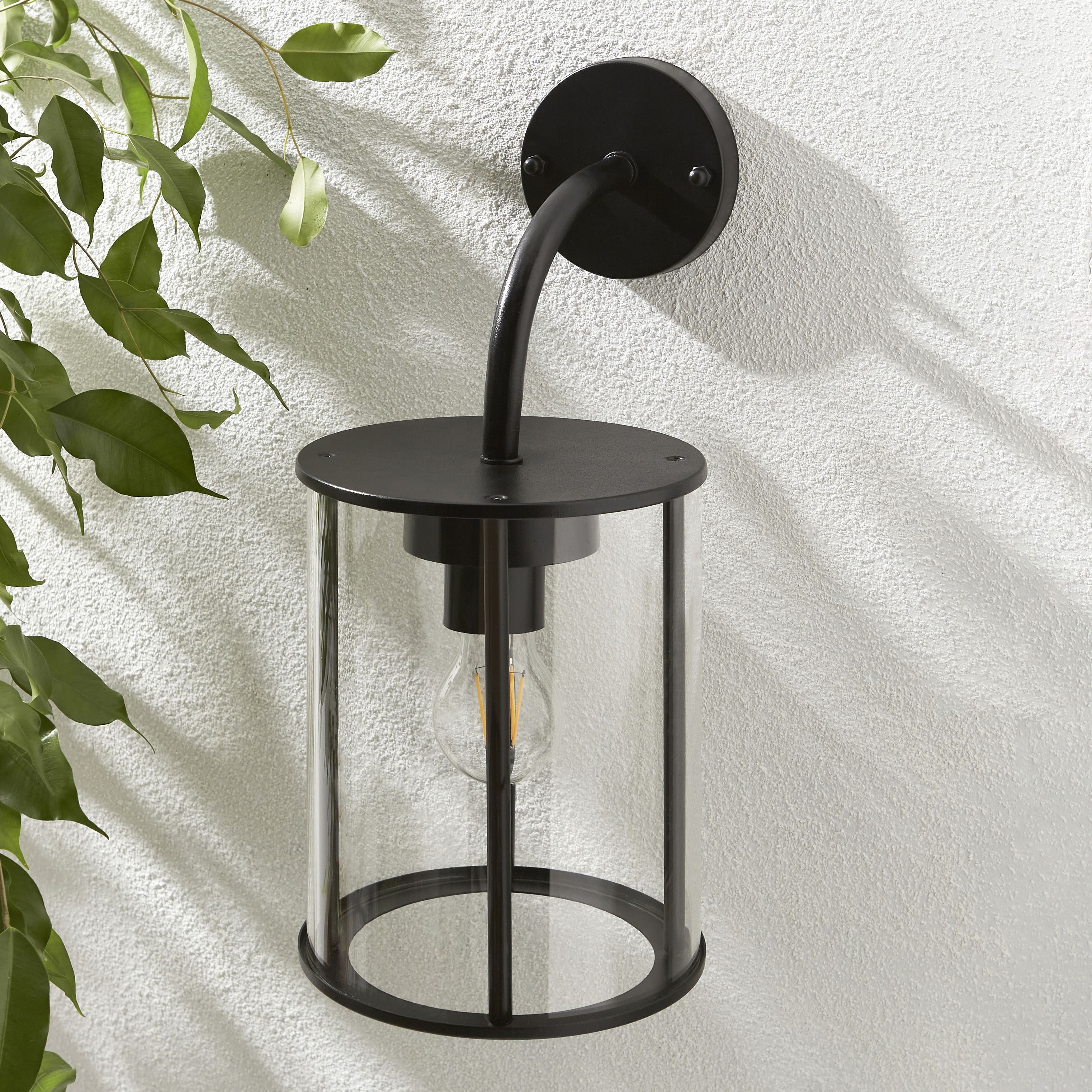 Zinc Wicklow Fixed Matt Black Mains-powered LED Outdoor Lantern ON/OFF Wall light (Dia)21cm