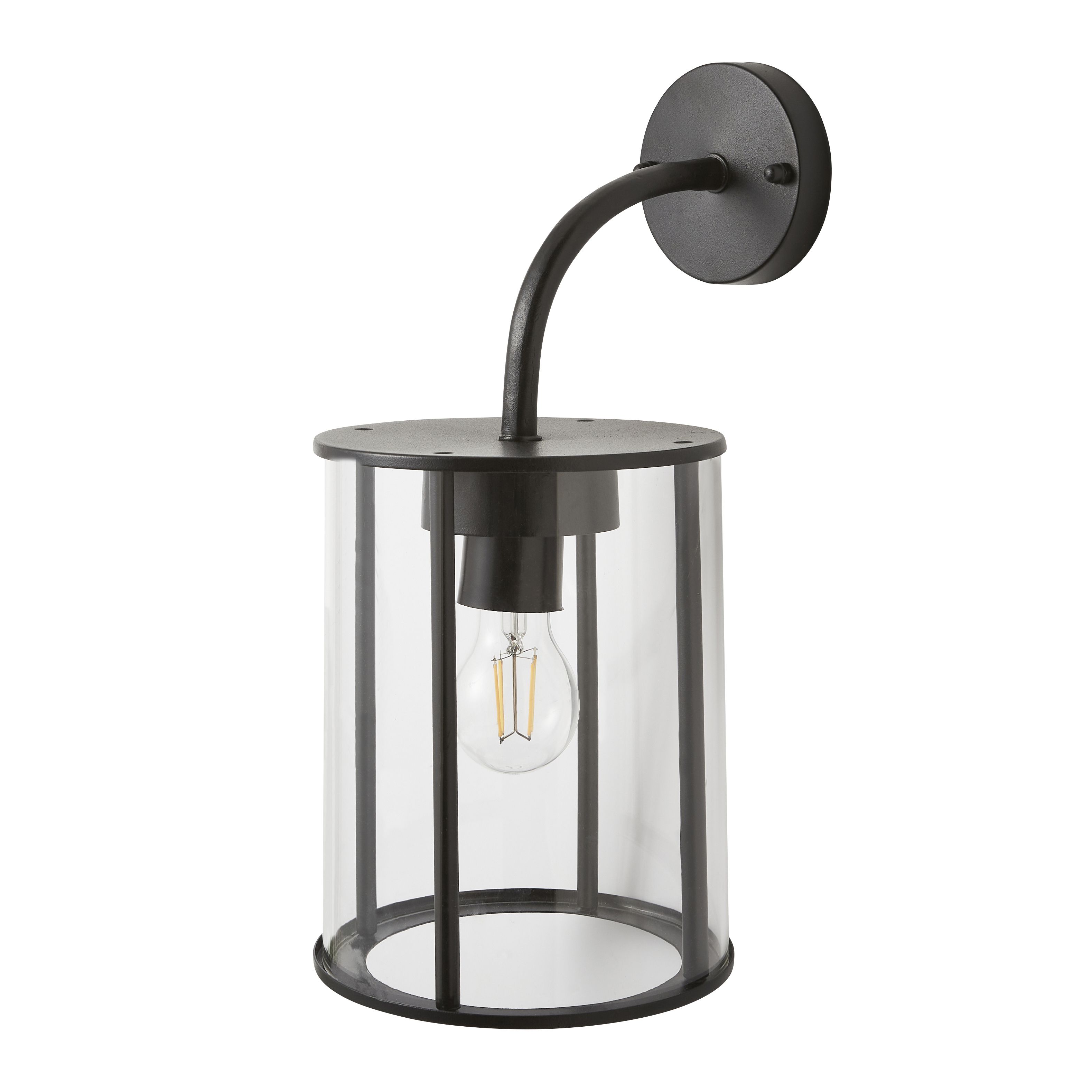 Zinc Wicklow Fixed Matt Black Mains-powered LED Outdoor Lantern ON/OFF Wall light (Dia)21cm