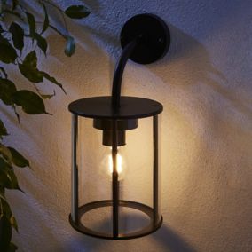 Zinc Wicklow Fixed Matt Black Mains-powered LED Outdoor ON/OFF Wall light (Dia)21cm