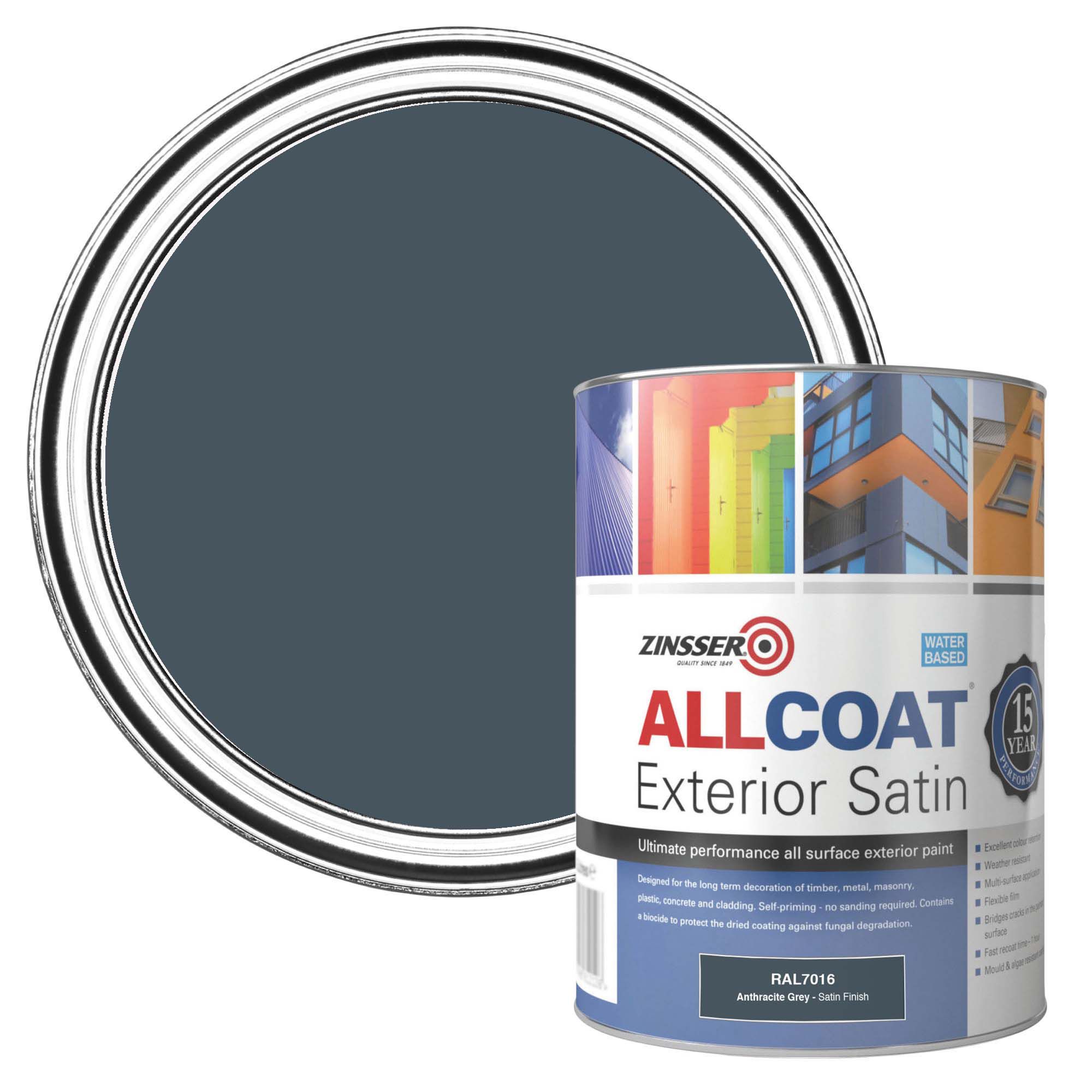 Zinsser AllCoat Anthracite Satinwood Multiroom Multisurface paint, 1L