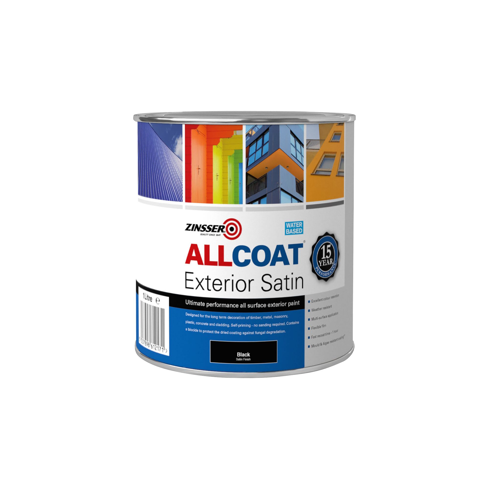 Zinsser AllCoat Black Satin Multi-room Multi-surface paint, 1L