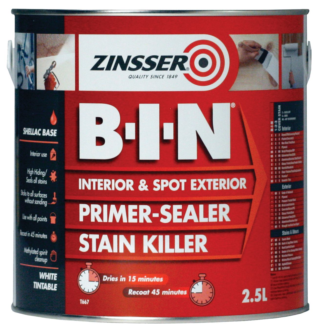 Zinsser B-I-N White Multi-surface Matt Primer, 2.5L