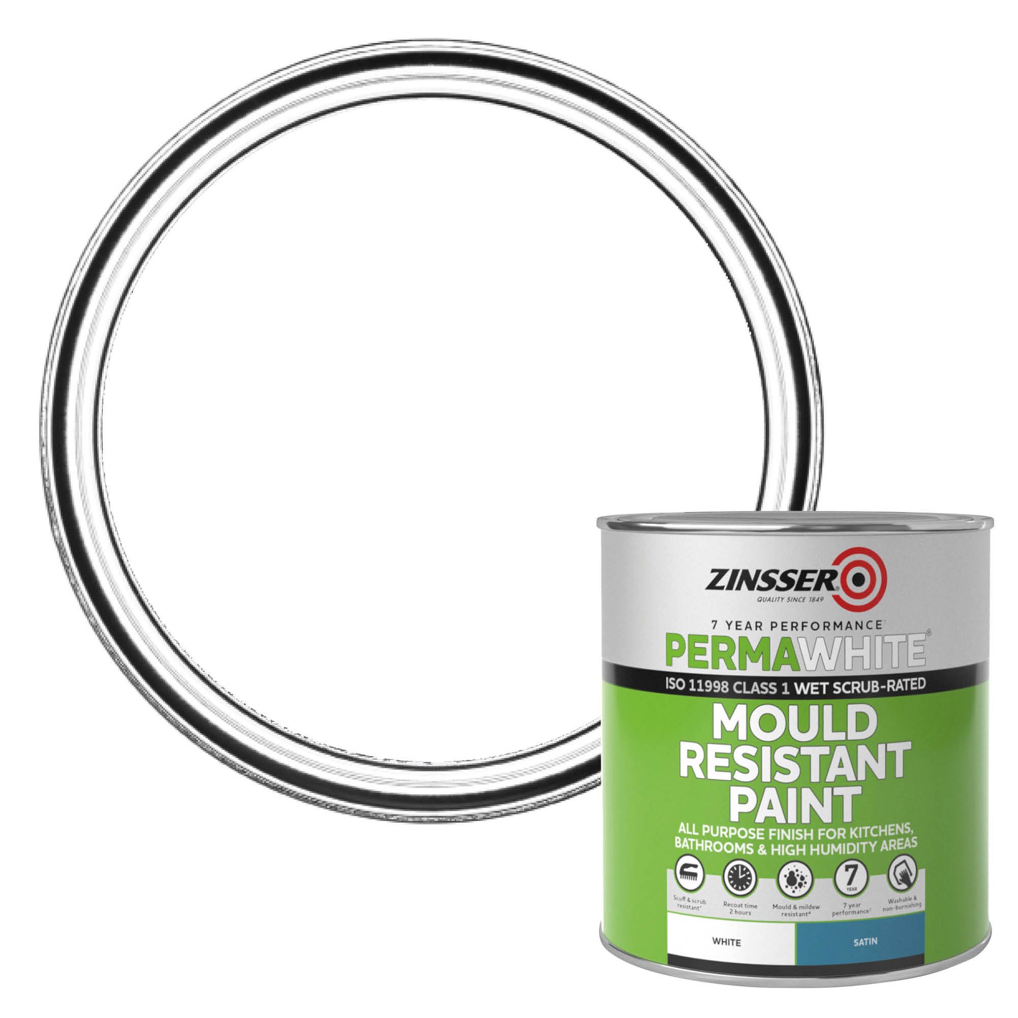 Zinsser PermaWhite Satin Interior Anti-mould paint, 1L