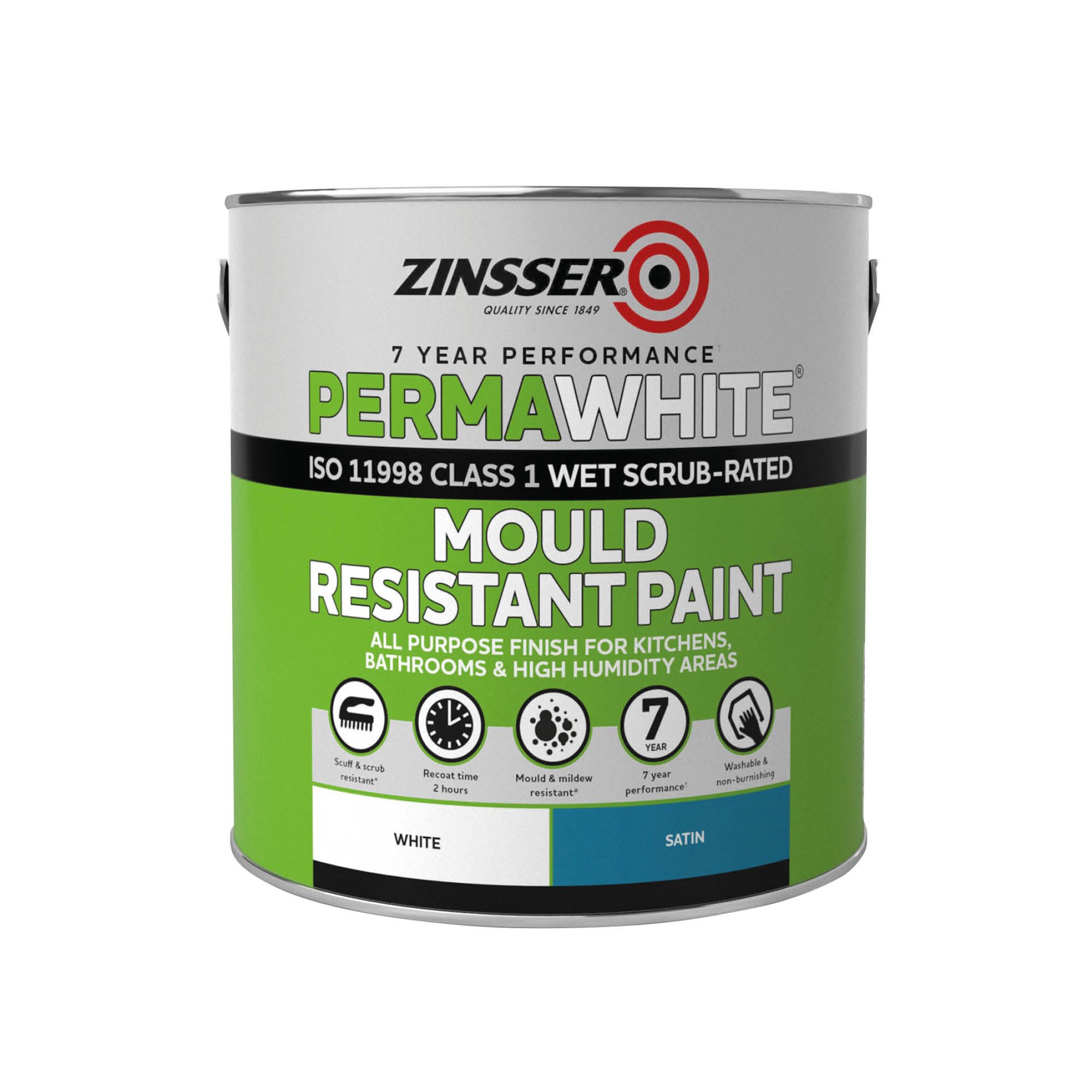 Zinsser PermaWhite Satin Interior Anti-mould paint, 2.5L