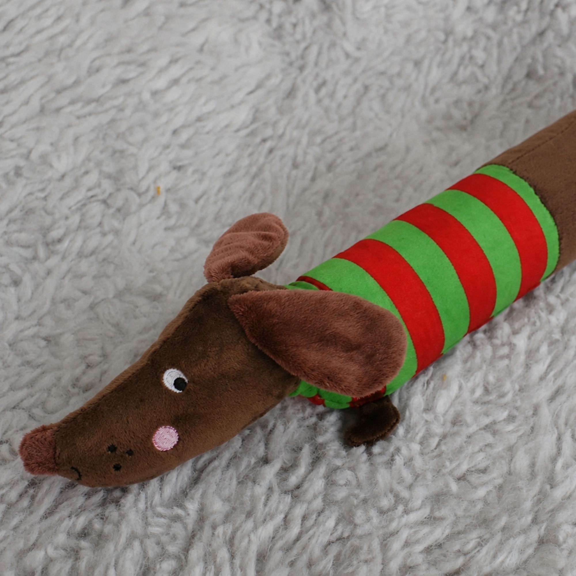 Zoon Frankie Sausage Dog Green & red Dog Toy