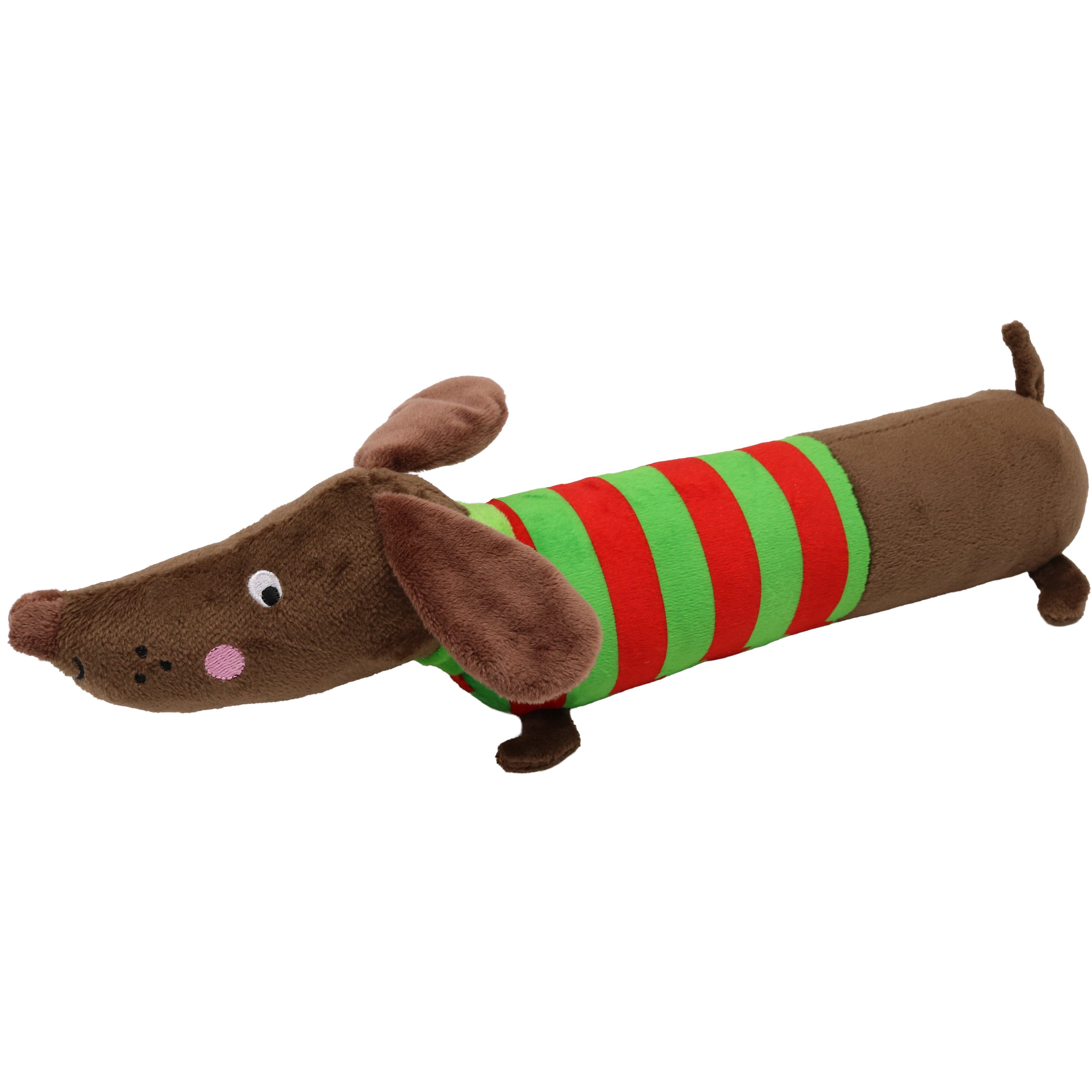 Zoon Frankie Sausage Dog Green & red Dog Toy