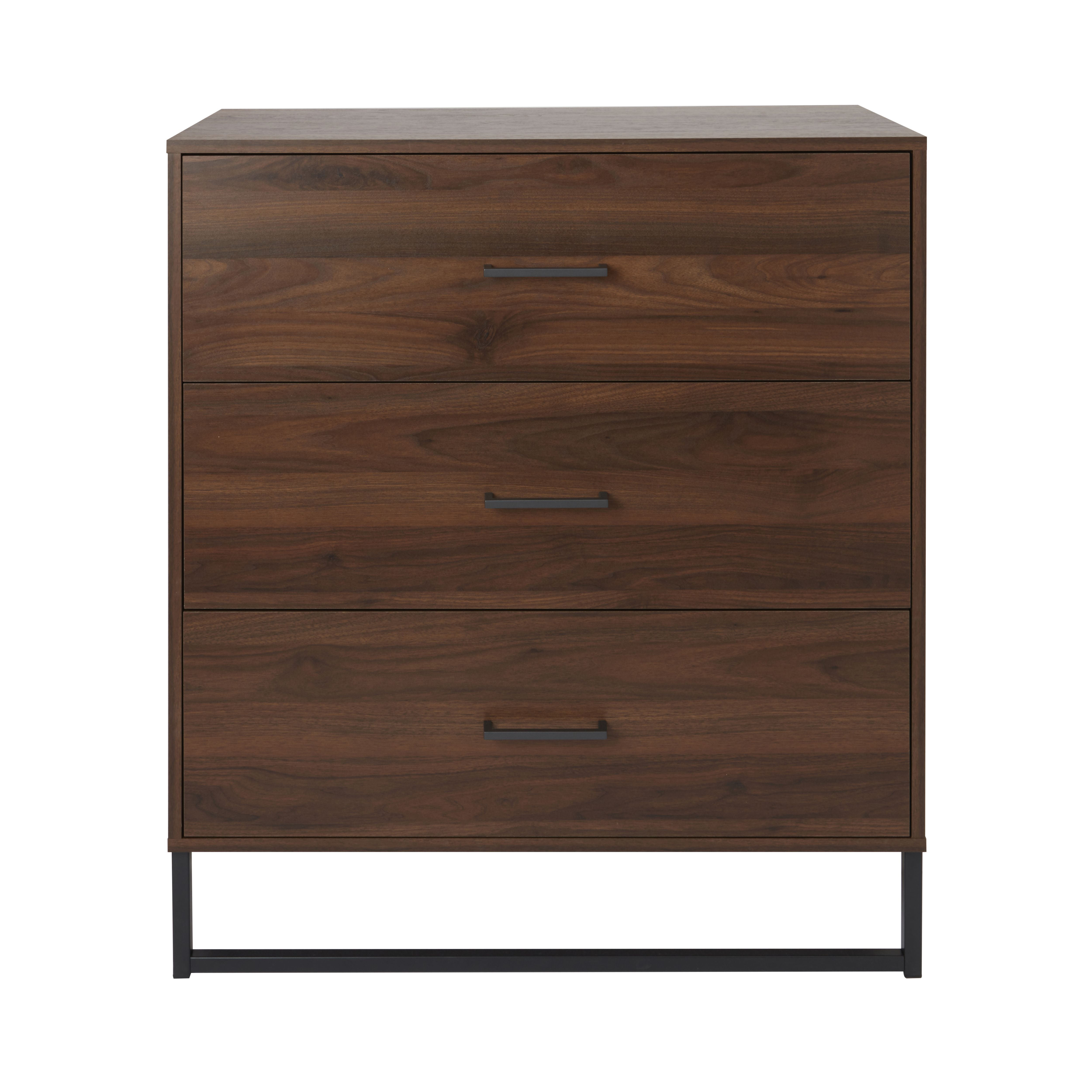Zorras Matt walnut effect 3 Drawer Industrial Deep Chest (H)950mm (W)850mm (D)400mm