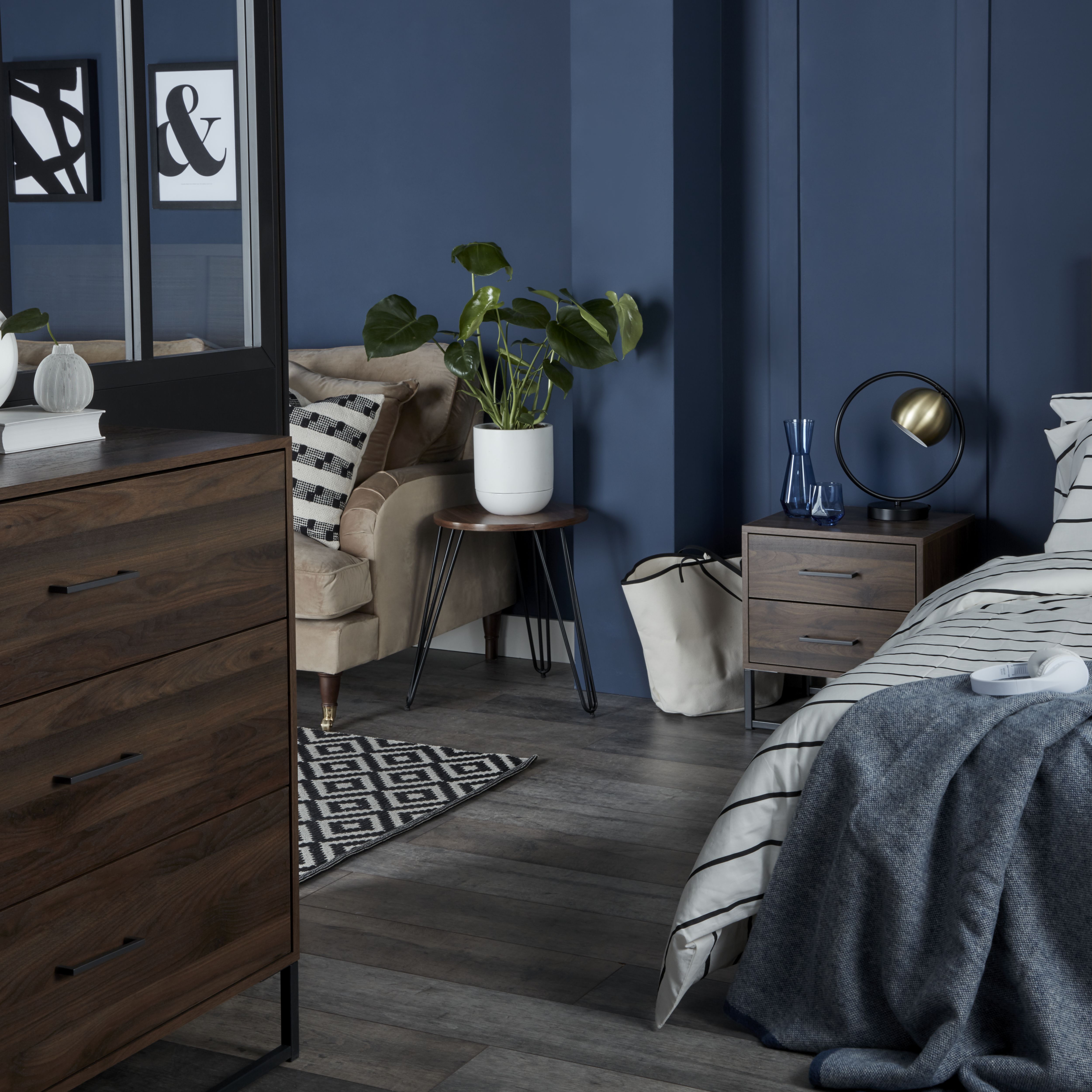 Zorras Matt walnut effect Side table (H)50cm (W)48.3cm (D)48.3cm
