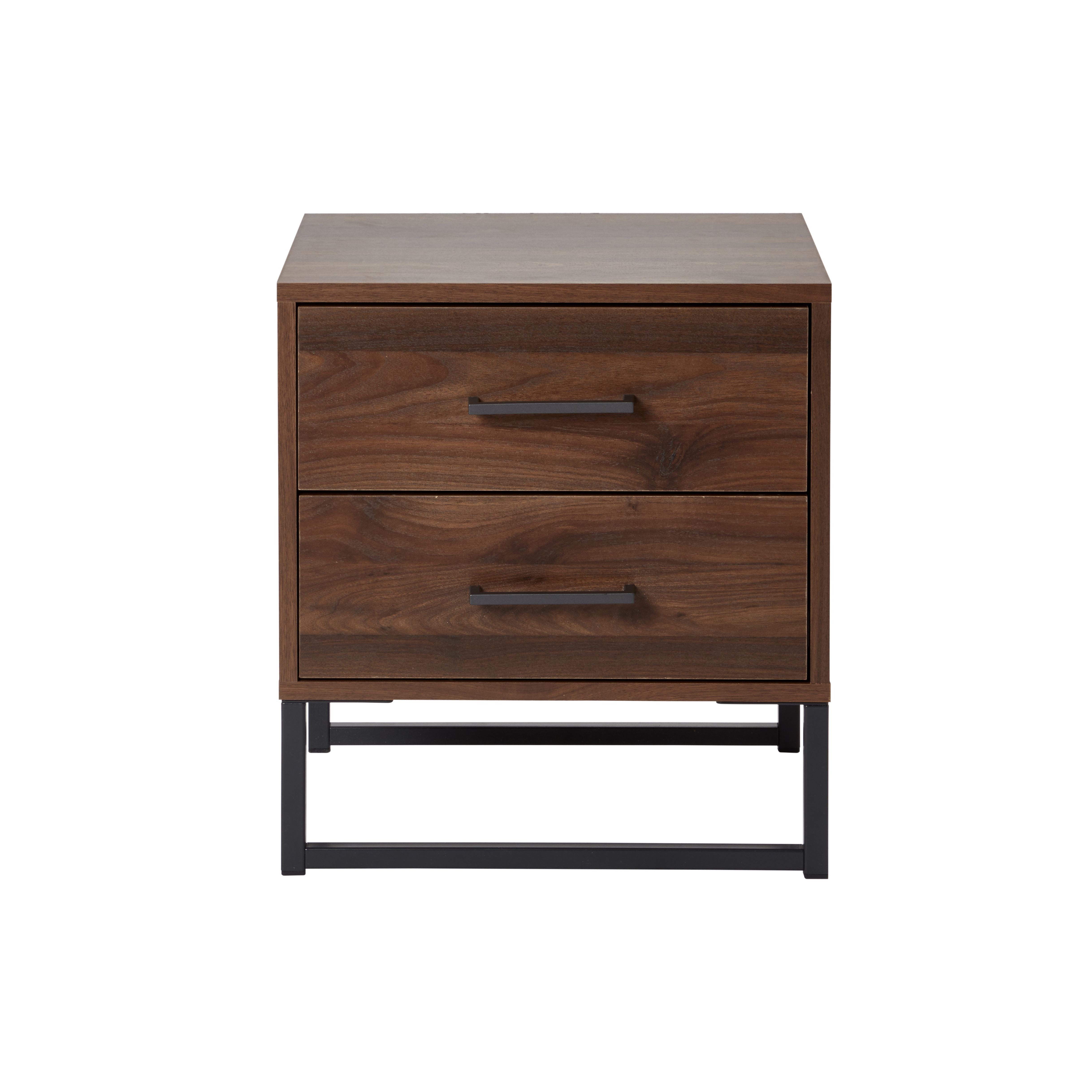 Zorras Walnut effect 2 Drawer Deep Bedside table (H)500mm (W)460mm (D)400mm