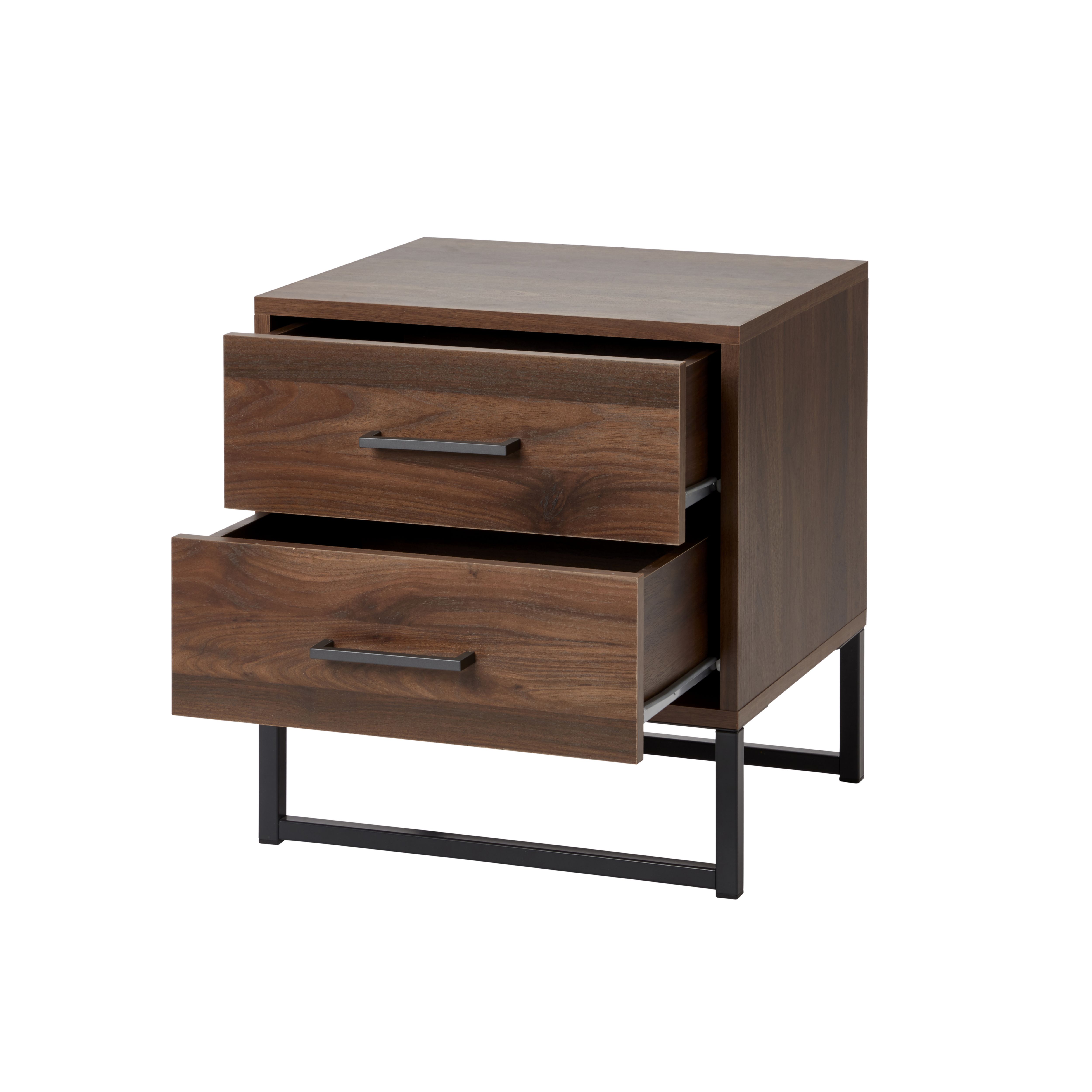 Zorras Walnut effect 2 Drawer Deep Bedside table (H)500mm (W)460mm (D)400mm