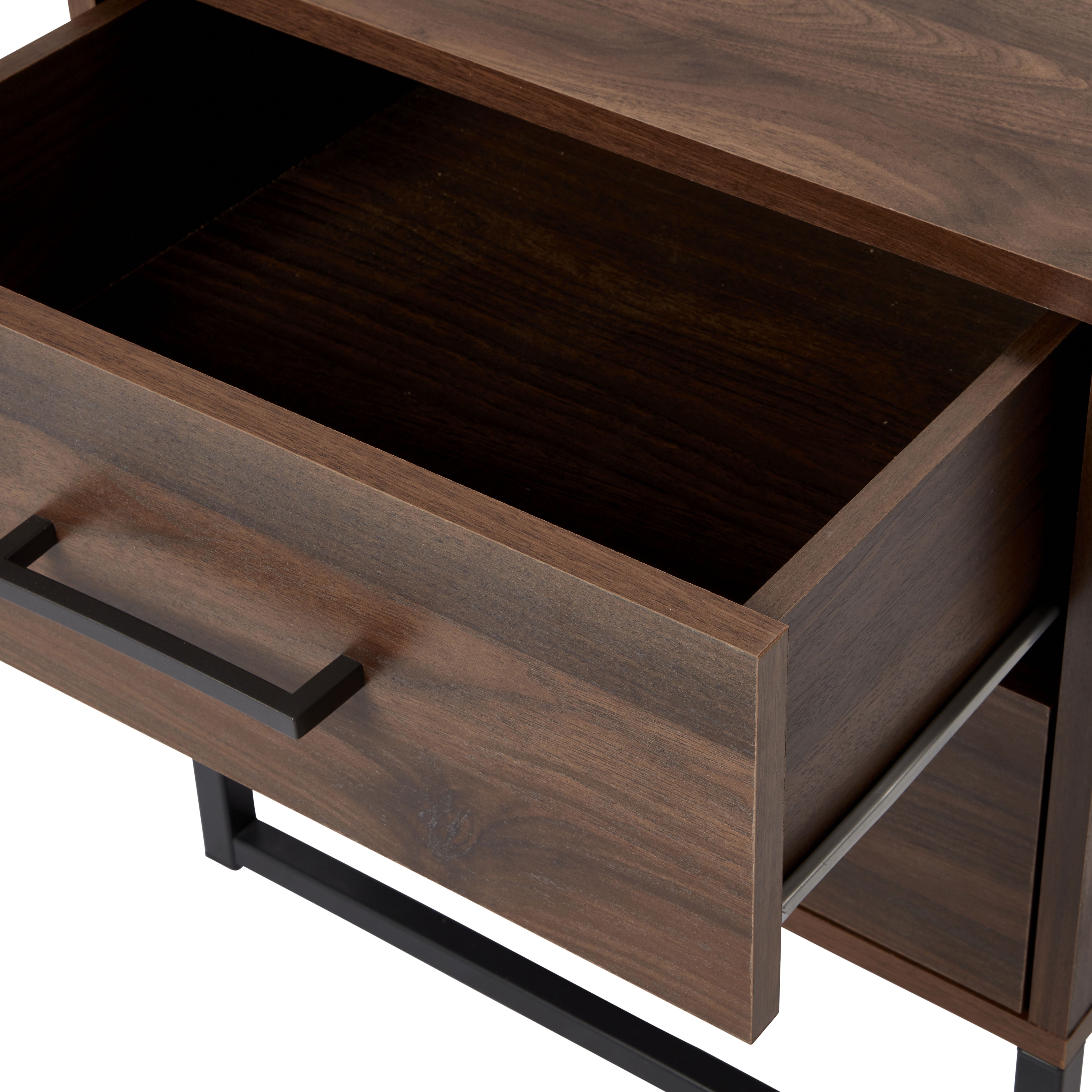 Zorras Walnut effect 2 Drawer Deep Bedside table (H)500mm (W)460mm (D)400mm