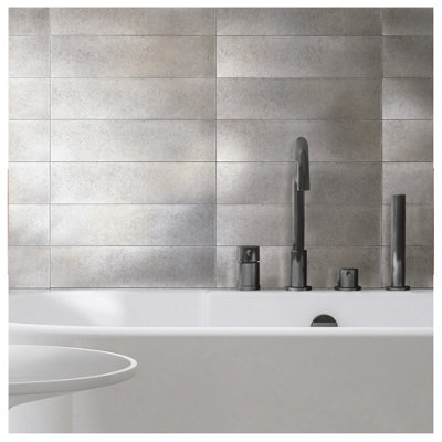 (6 Tiles in Pack) Niche Tiles Encore Metal Antique Nickel 7.5cm x 30.5cm. Handmade Wall Tile