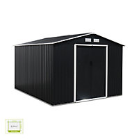 (8.7 X 10.1FT) 8.95m² Metal garden shed - Flandre grey and white - Tool shed with single latch door ground fixing kit supplied