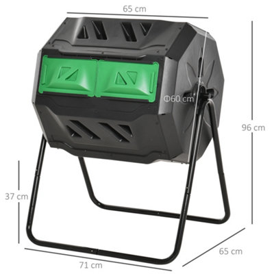 (Black, 160L) Outsunny Outdoor Tumbling Compost Bin with Dual Chamber