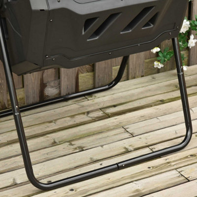 (Black, 160L) Outsunny Outdoor Tumbling Compost Bin with Dual Chamber