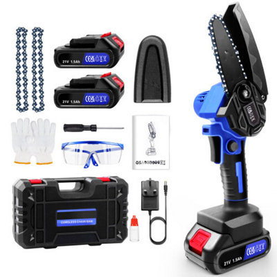 (Chain Saw with 2 Battery & 2 Chains) Mini Chainsaw Cordless Chainsaw Electric Garden Saw 4 Inch Handheld