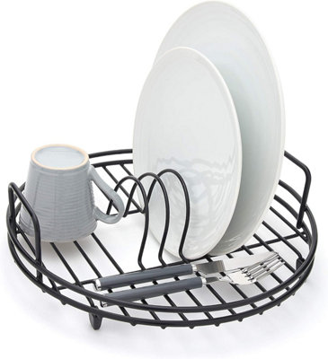 , Circular Dish Drainer , Round Sink Drying Rack , Black Plastic Coated ...