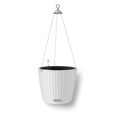 (Dia) 27cm Hanging Plant Pot, White Plastic Self-watering Hanging Planter with Water Level Indicator, LECHUZA NIDO Cottage