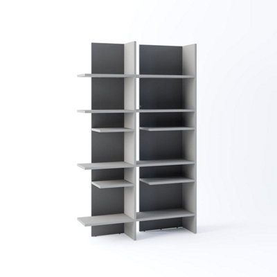  Illuminated Right-Side Bookcase H1970mm W1190mm D320mm - Modern Grey & Graphite with LED Lighting