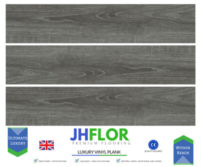 (JH02 Dark Grey) 36pcs/5m² Luxury Vinyl Tiles LVT DRY BACK Wood Look Flooring Kitchen Bathroom