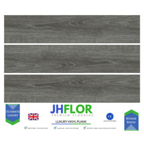 (JH02 Dark Grey) 36pcs/5m² Luxury Vinyl Tiles LVT DRY BACK Wood Look Flooring Kitchen Bathroom