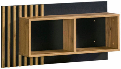 "Lamelo LA11 Wall Shelf - Contemporary Elegance in Oak Wotan & Black Matt, H460mm W900mm D220mm