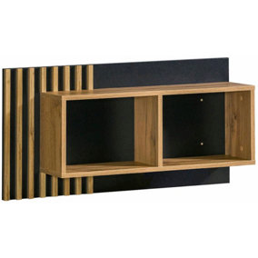"Lamelo LA11 Wall Shelf - Contemporary Elegance in Oak Wotan & Black Matt, H460mm W900mm D220mm