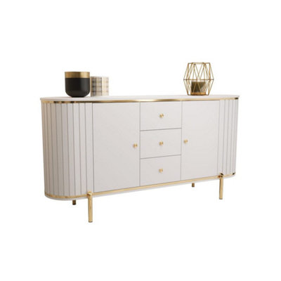  New York 181cm Sideboard in Crisp White - Elegant Large-Scale Storage with Textured Drawer Fronts