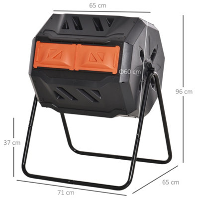 (Orange, 160L) Outsunny Outdoor Tumbling Compost Bin with Dual Chamber