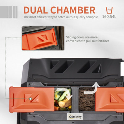 (Orange, 160L) Outsunny Outdoor Tumbling Compost Bin with Dual Chamber