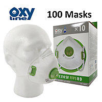 (Pack of 100 FFP3 )  100 Oxyline Masks X 310 SV FFP3 R D Respirator Half Mask  Dust Mask   10 Boxes of 10 Masks