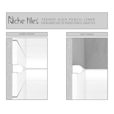 (PACK OF 5) Niche Tiles Trendy Light Grey 1.5cm. x 30cm. Cast Stone Pencil Bullnose Border Wall Tile Trim
