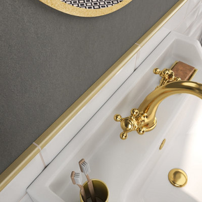 (PACK OF 5) Niche Tiles Trendy Metal Gold 1.5cm. x 30cm. Pencil Bullnose Border Wall Tile Trim