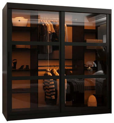  Parma 180cm Sliding Wardrobe in Sleek Black - Expansive Storage with Smoked Glass Doors